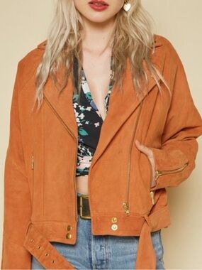 Free people drapey Suede Moto Jacket - Rust Orange size XS